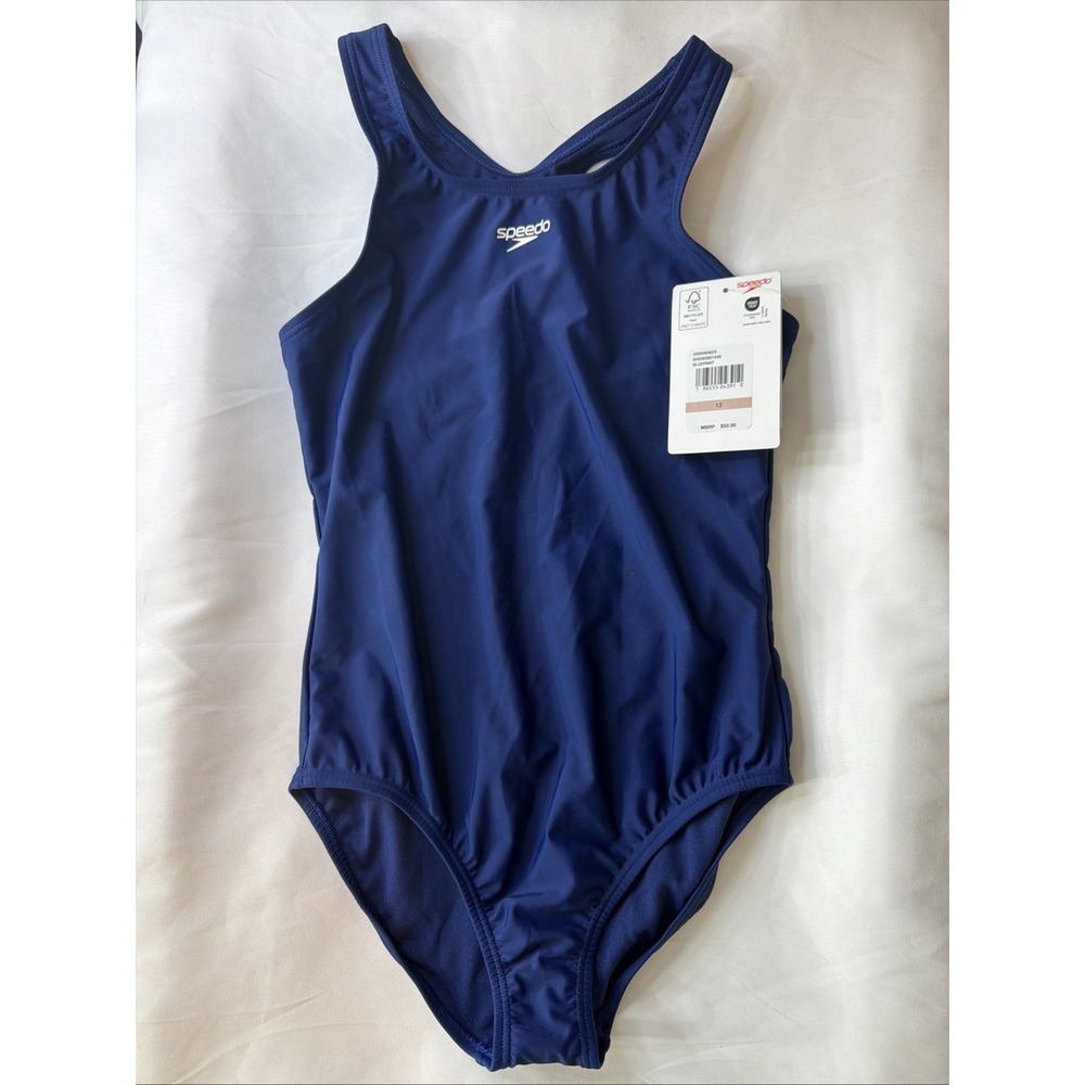 Girls Speedo Swimsuit Blue Size 12 One Piece New With Tags